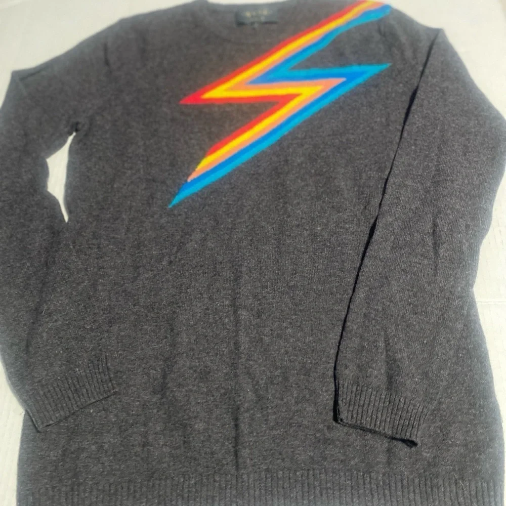 Gray Crewneck Sweater with Red Lightning Bolt